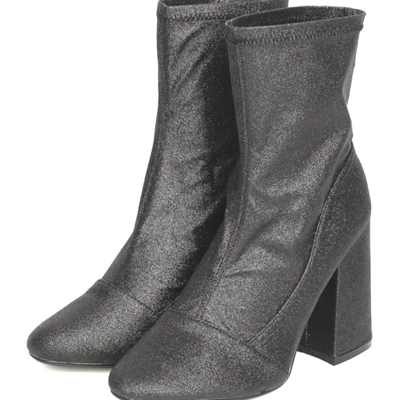Cape Robbin Sam-2 Glitter Leatherette Block Heel Sock top Bootie Black 6… - Picture 1 of 14